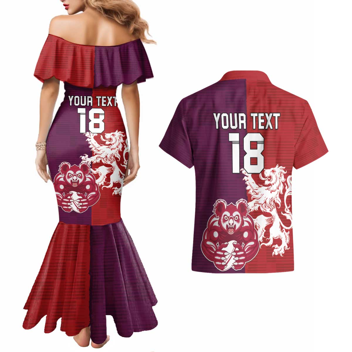 Custom British Lions Brumbies Couples Matching Mermaid Dress and Hawaiian Shirt Unique Style - Aussie Hoodie