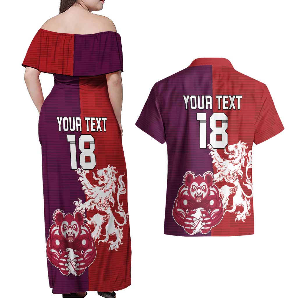 Custom British Lions Brumbies Couples Matching Off Shoulder Maxi Dress and Hawaiian Shirt Unique Style - Aussie Hoodie