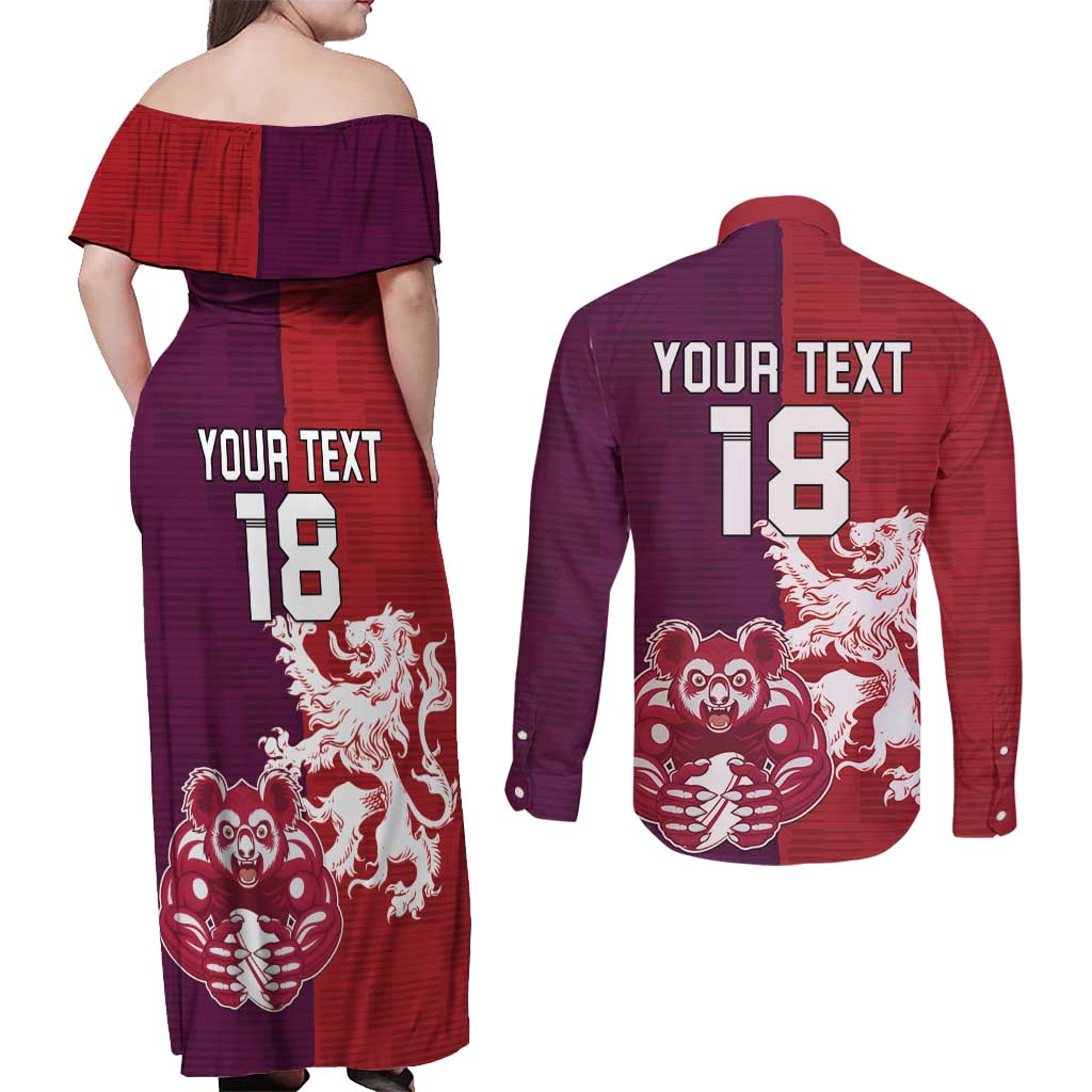 Custom British Lions Brumbies Couples Matching Off Shoulder Maxi Dress and Long Sleeve Button Shirt Unique Style - Aussie Hoodie