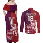 Custom British Lions Brumbies Couples Matching Off Shoulder Maxi Dress and Long Sleeve Button Shirt Unique Style - Aussie Hoodie