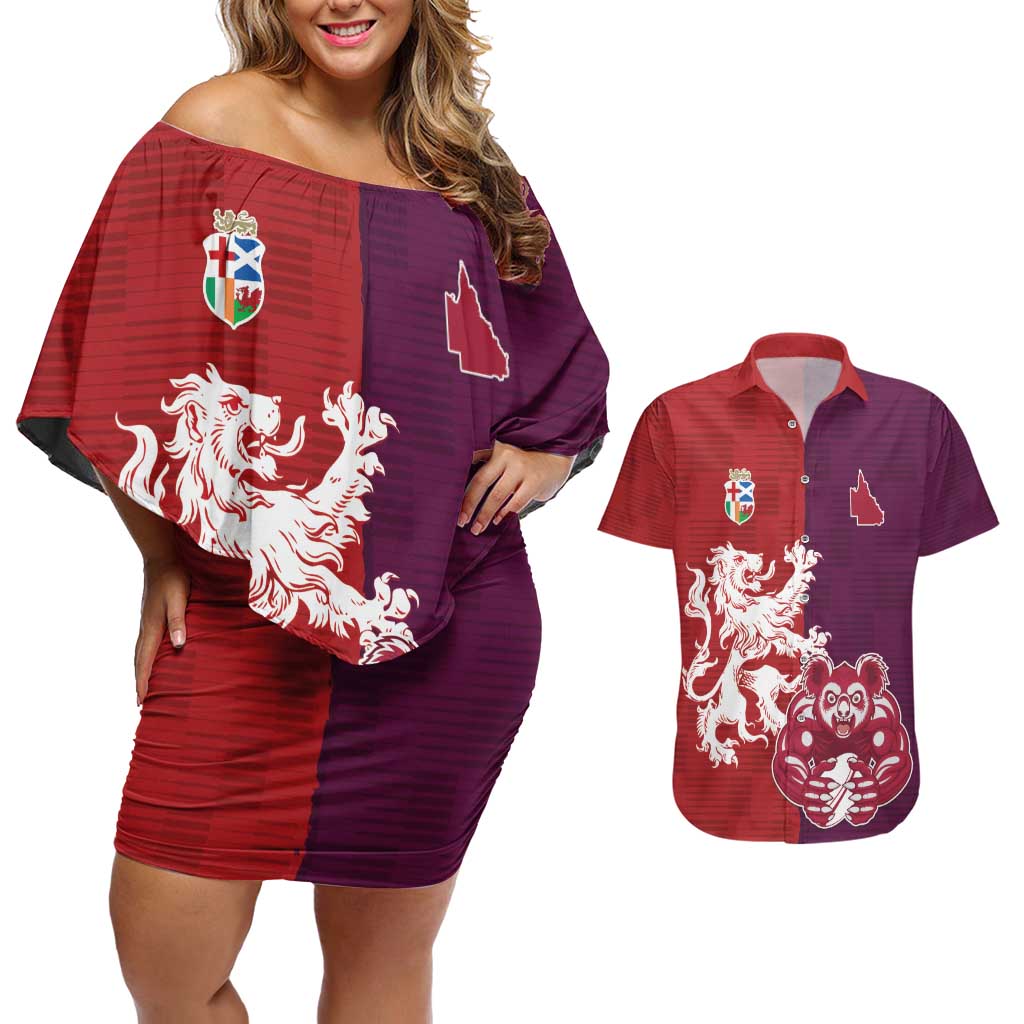 Custom British Lions Brumbies Couples Matching Off Shoulder Short Dress and Hawaiian Shirt Unique Style - Aussie Hoodie