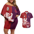 Custom British Lions Brumbies Couples Matching Off Shoulder Short Dress and Hawaiian Shirt Unique Style - Aussie Hoodie