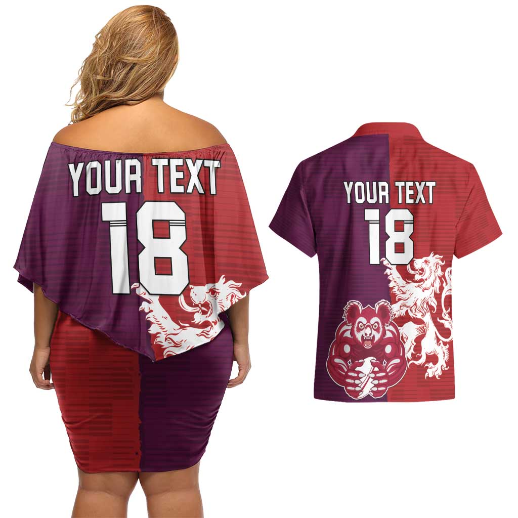 Custom British Lions Brumbies Couples Matching Off Shoulder Short Dress and Hawaiian Shirt Unique Style - Aussie Hoodie