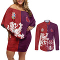 Custom British Lions Brumbies Couples Matching Off Shoulder Short Dress and Long Sleeve Button Shirt Unique Style - Aussie Hoodie