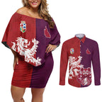 Custom British Lions Brumbies Couples Matching Off Shoulder Short Dress and Long Sleeve Button Shirt Unique Style - Aussie Hoodie