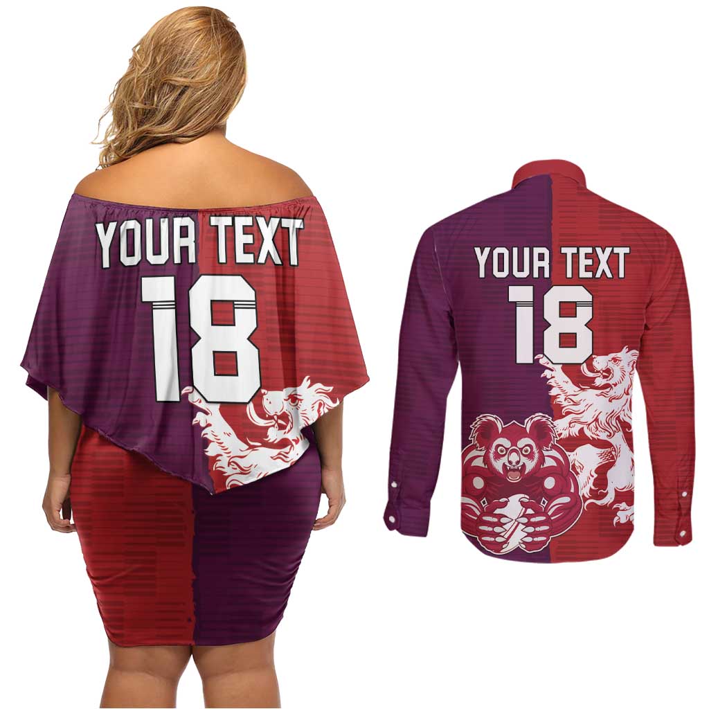 Custom British Lions Brumbies Couples Matching Off Shoulder Short Dress and Long Sleeve Button Shirt Unique Style - Aussie Hoodie