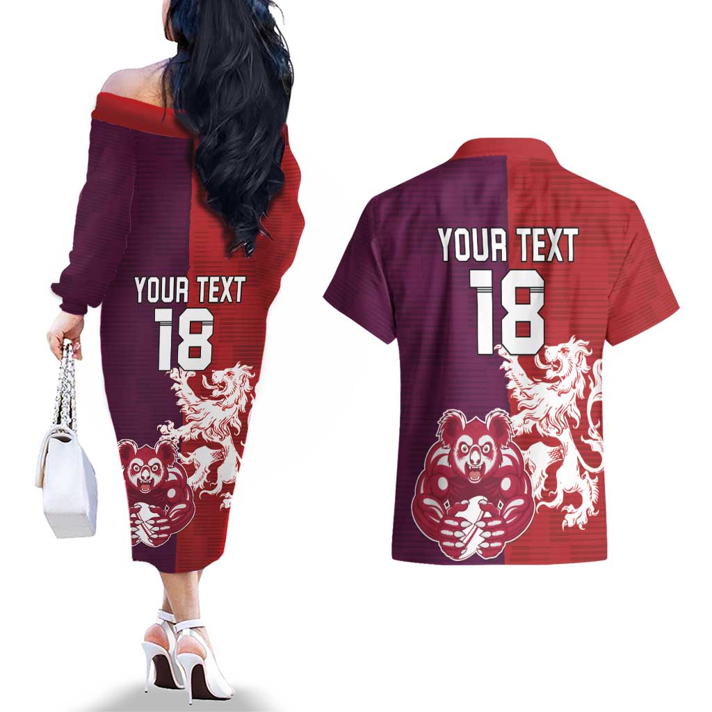 Custom British Lions Brumbies Couples Matching Off The Shoulder Long Sleeve Dress and Hawaiian Shirt Unique Style - Aussie Hoodie