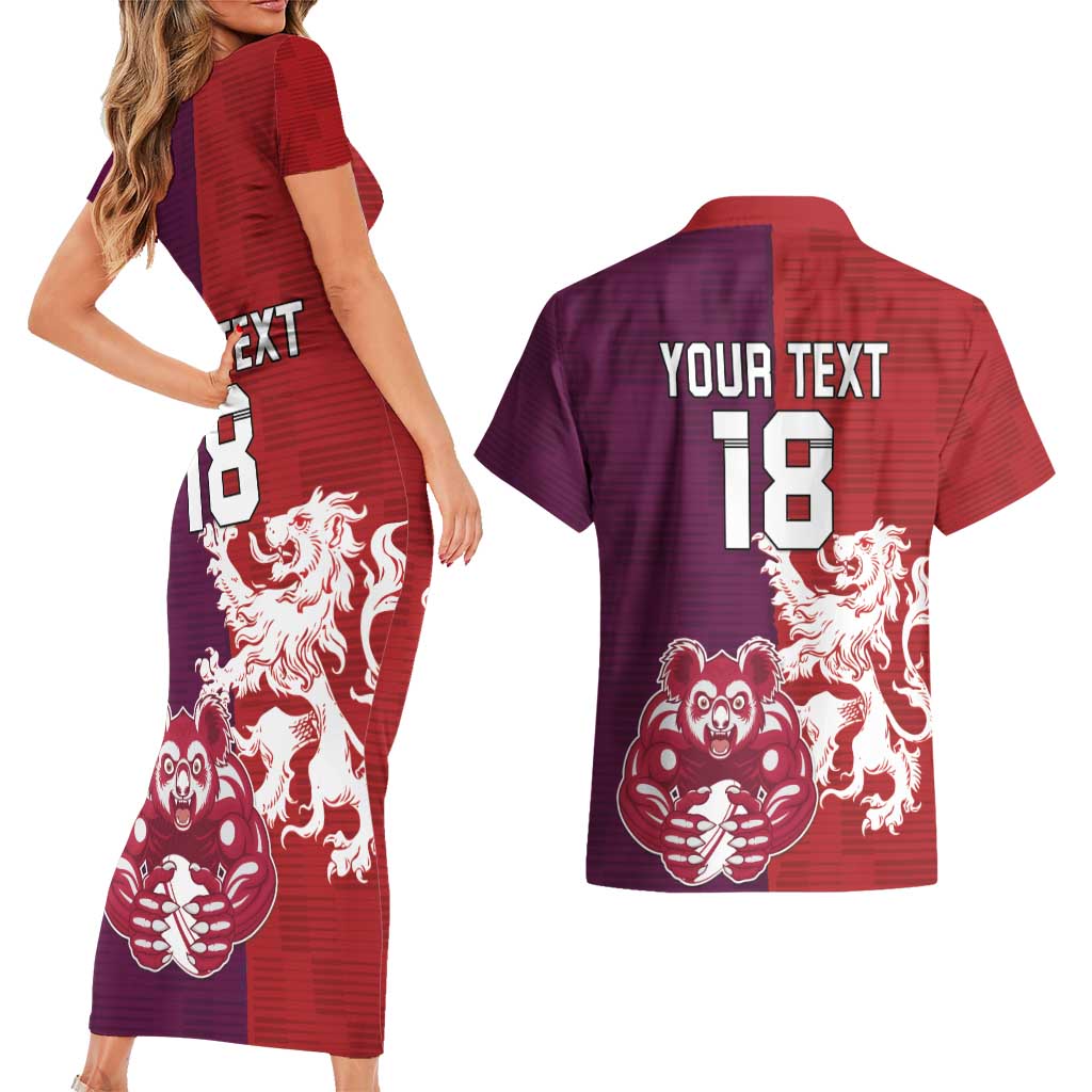 Custom British Lions Brumbies Couples Matching Short Sleeve Bodycon Dress and Hawaiian Shirt Unique Style - Aussie Hoodie