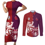 Custom British Lions Brumbies Couples Matching Short Sleeve Bodycon Dress and Long Sleeve Button Shirt Unique Style - Aussie Hoodie