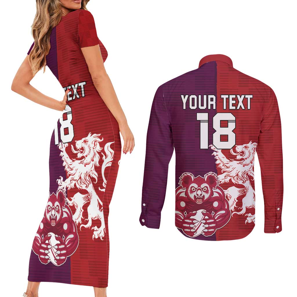 Custom British Lions Brumbies Couples Matching Short Sleeve Bodycon Dress and Long Sleeve Button Shirt Unique Style - Aussie Hoodie