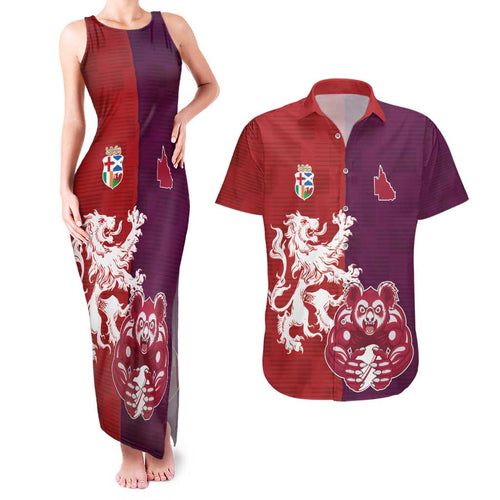 Custom British Lions Brumbies Couples Matching Tank Maxi Dress and Hawaiian Shirt Unique Style - Aussie Hoodie