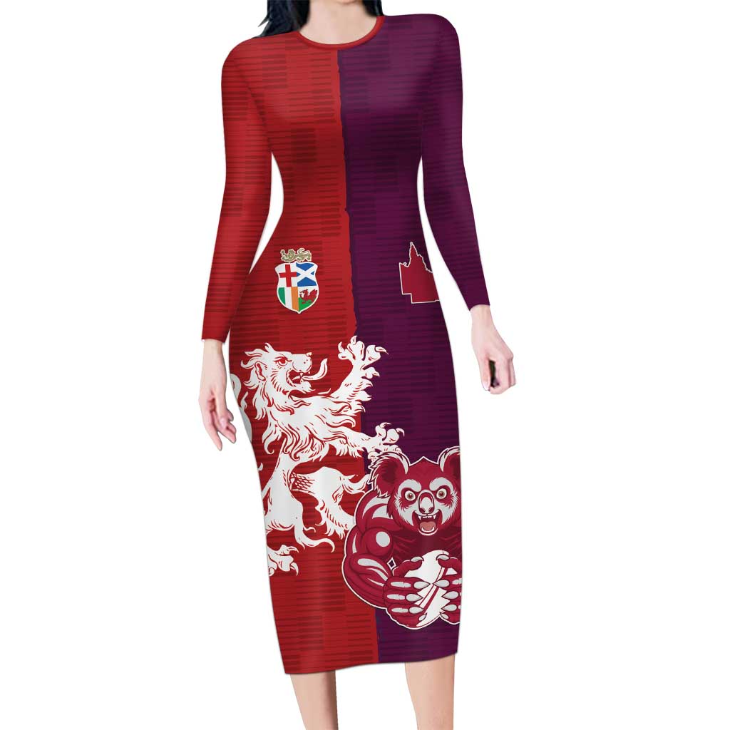 Custom British Lions Brumbies Long Sleeve Bodycon Dress Unique Style - Aussie Hoodie