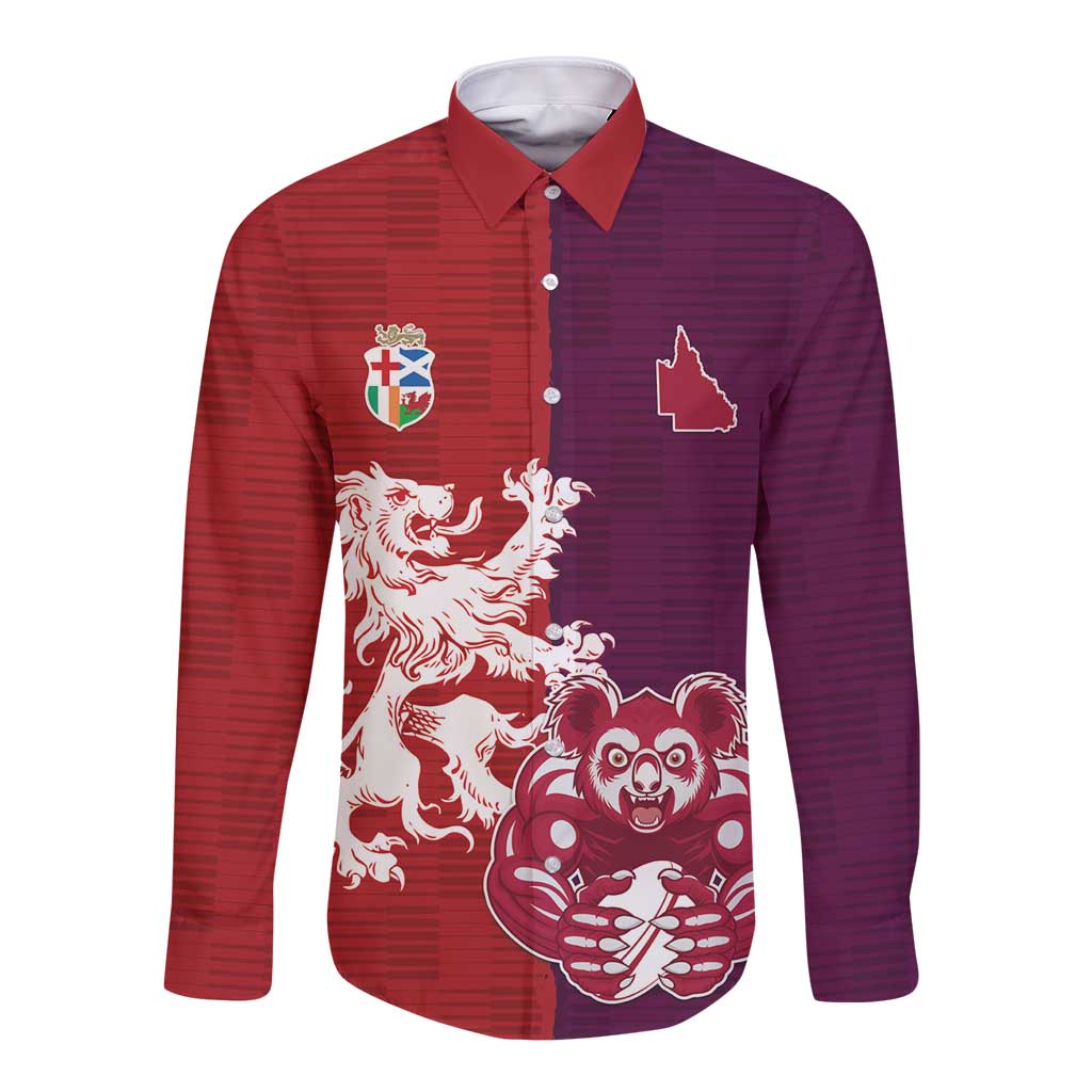 Custom British Lions Brumbies Long Sleeve Button Shirt Unique Style - Aussie Hoodie