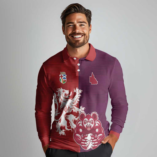 Custom British Lions Brumbies Long Sleeve Polo Shirt Unique Style - Aussie Hoodie