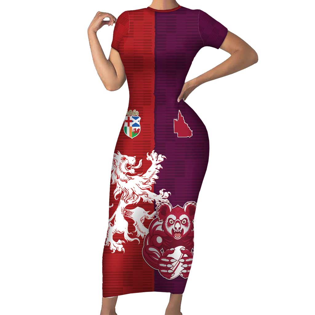 Custom British Lions Brumbies Short Sleeve Bodycon Dress Unique Style - Aussie Hoodie
