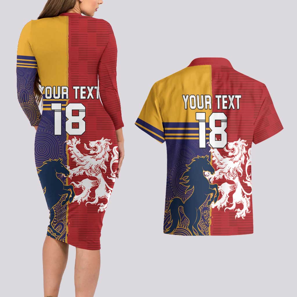 Custom British Lions Queensland Couples Matching Long Sleeve Bodycon Dress and Hawaiian Shirt Unique Style - Aussie Hoodie