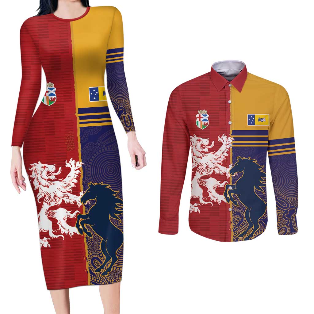 Custom British Lions Queensland Couples Matching Long Sleeve Bodycon Dress and Long Sleeve Button Shirt Unique Style - Aussie Hoodie