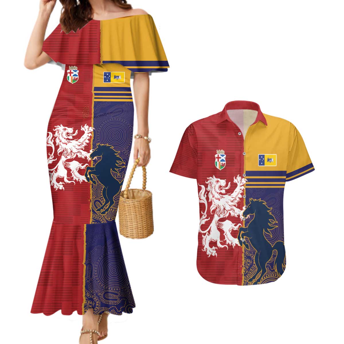 Custom British Lions Queensland Couples Matching Mermaid Dress and Hawaiian Shirt Unique Style - Aussie Hoodie