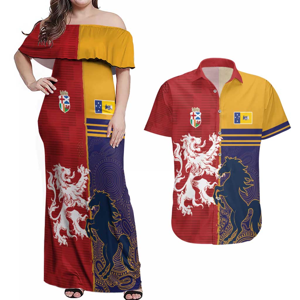 Custom British Lions Queensland Couples Matching Off Shoulder Maxi Dress and Hawaiian Shirt Unique Style - Aussie Hoodie