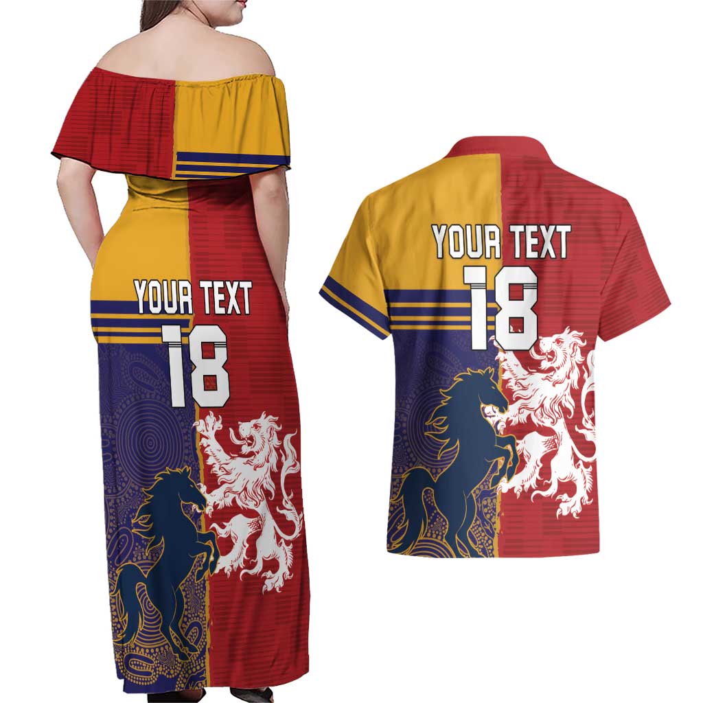 Custom British Lions Queensland Couples Matching Off Shoulder Maxi Dress and Hawaiian Shirt Unique Style - Aussie Hoodie