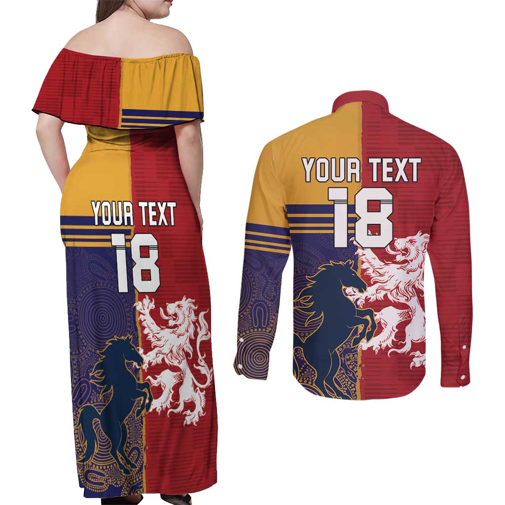 Custom British Lions Queensland Couples Matching Off Shoulder Maxi Dress and Long Sleeve Button Shirt Unique Style - Aussie Hoodie