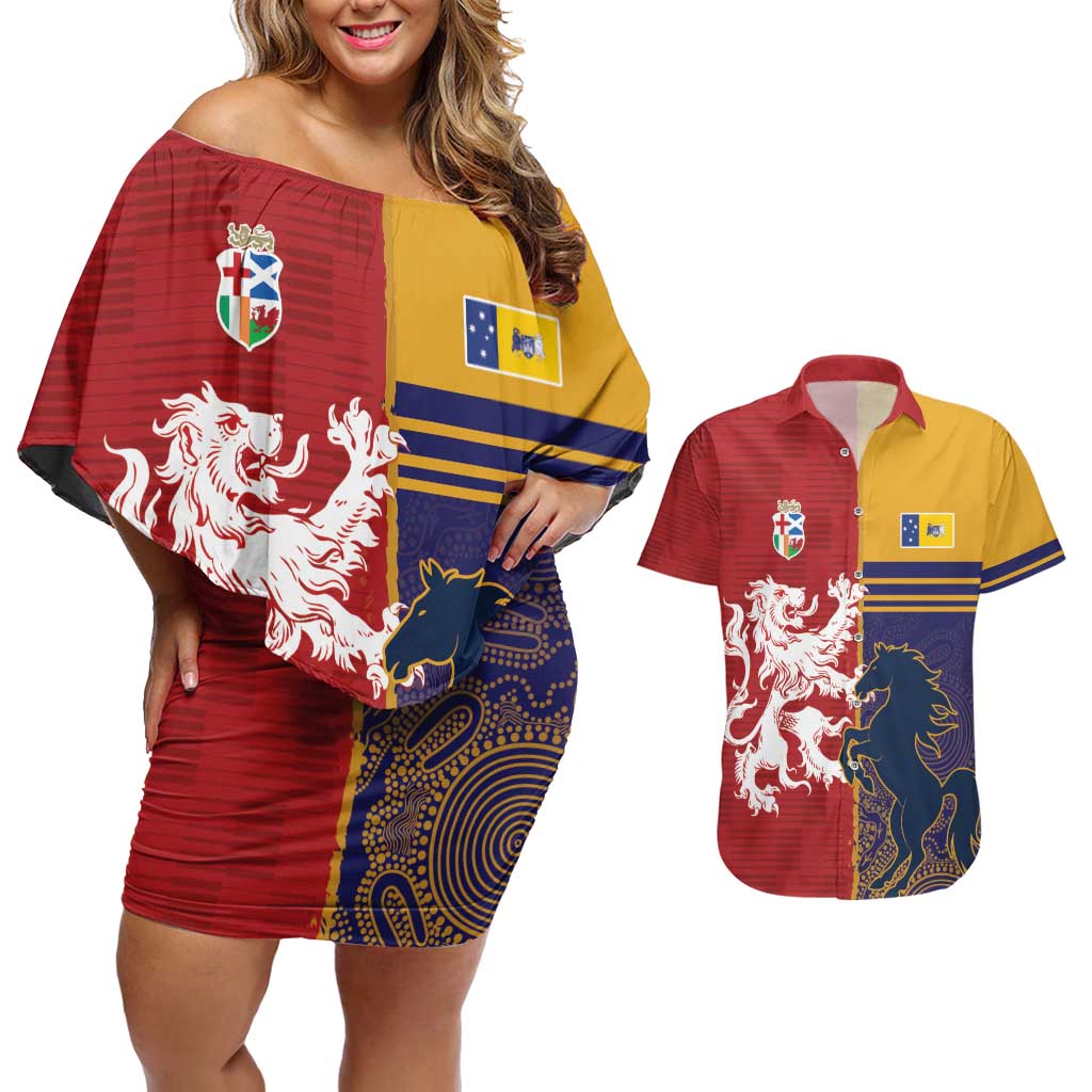 Custom British Lions Queensland Couples Matching Off Shoulder Short Dress and Hawaiian Shirt Unique Style - Aussie Hoodie