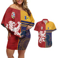 Custom British Lions Queensland Couples Matching Off Shoulder Short Dress and Hawaiian Shirt Unique Style - Aussie Hoodie
