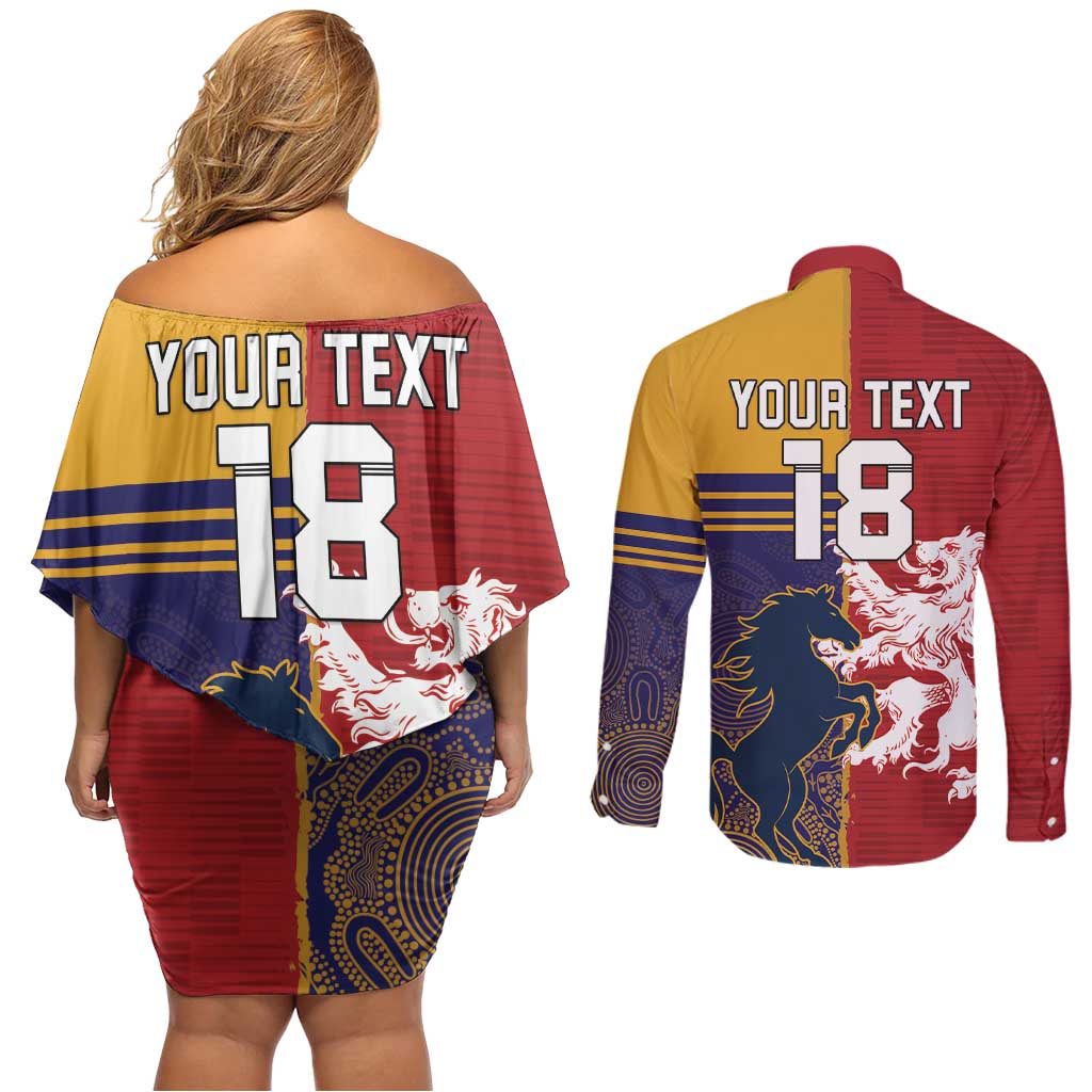 Custom British Lions Queensland Couples Matching Off Shoulder Short Dress and Long Sleeve Button Shirt Unique Style - Aussie Hoodie