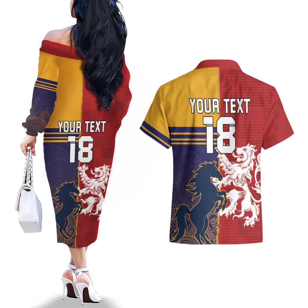 Custom British Lions Queensland Couples Matching Off The Shoulder Long Sleeve Dress and Hawaiian Shirt Unique Style - Aussie Hoodie