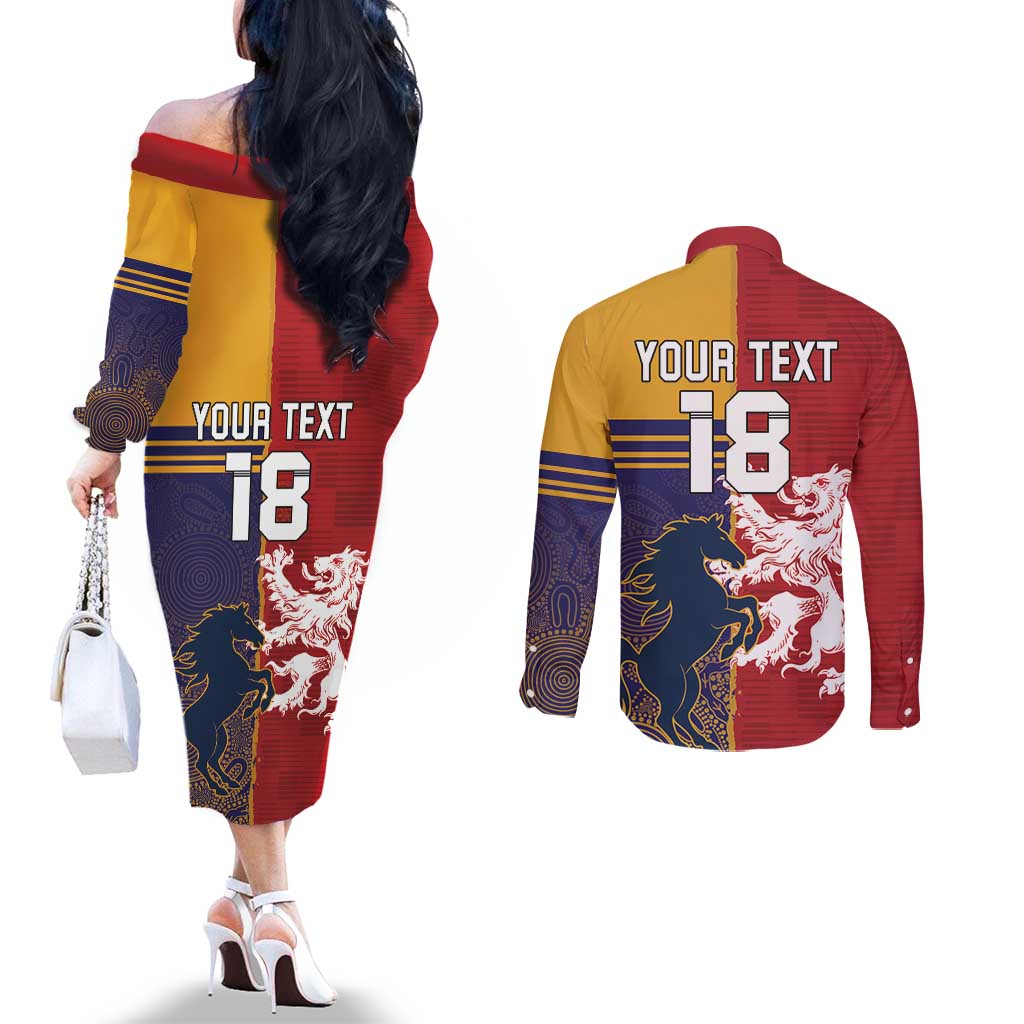 Custom British Lions Queensland Couples Matching Off The Shoulder Long Sleeve Dress and Long Sleeve Button Shirt Unique Style - Aussie Hoodie