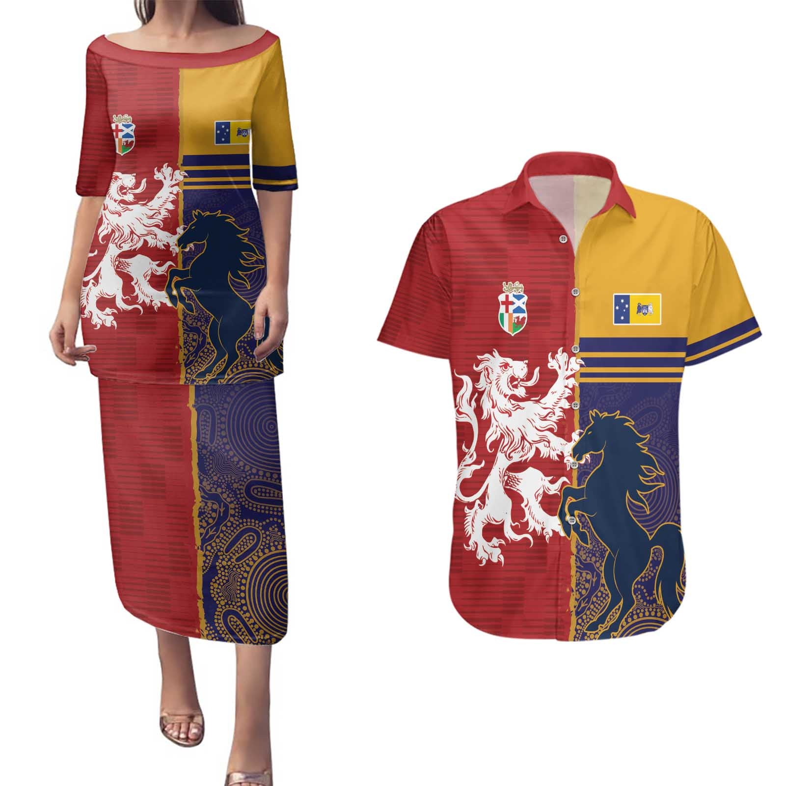 Custom British Lions Queensland Couples Matching Puletasi and Hawaiian Shirt Unique Style - Aussie Hoodie