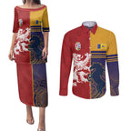 Custom British Lions Queensland Couples Matching Puletasi and Long Sleeve Button Shirt Unique Style - Aussie Hoodie