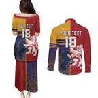 Custom British Lions Queensland Couples Matching Puletasi and Long Sleeve Button Shirt Unique Style - Aussie Hoodie