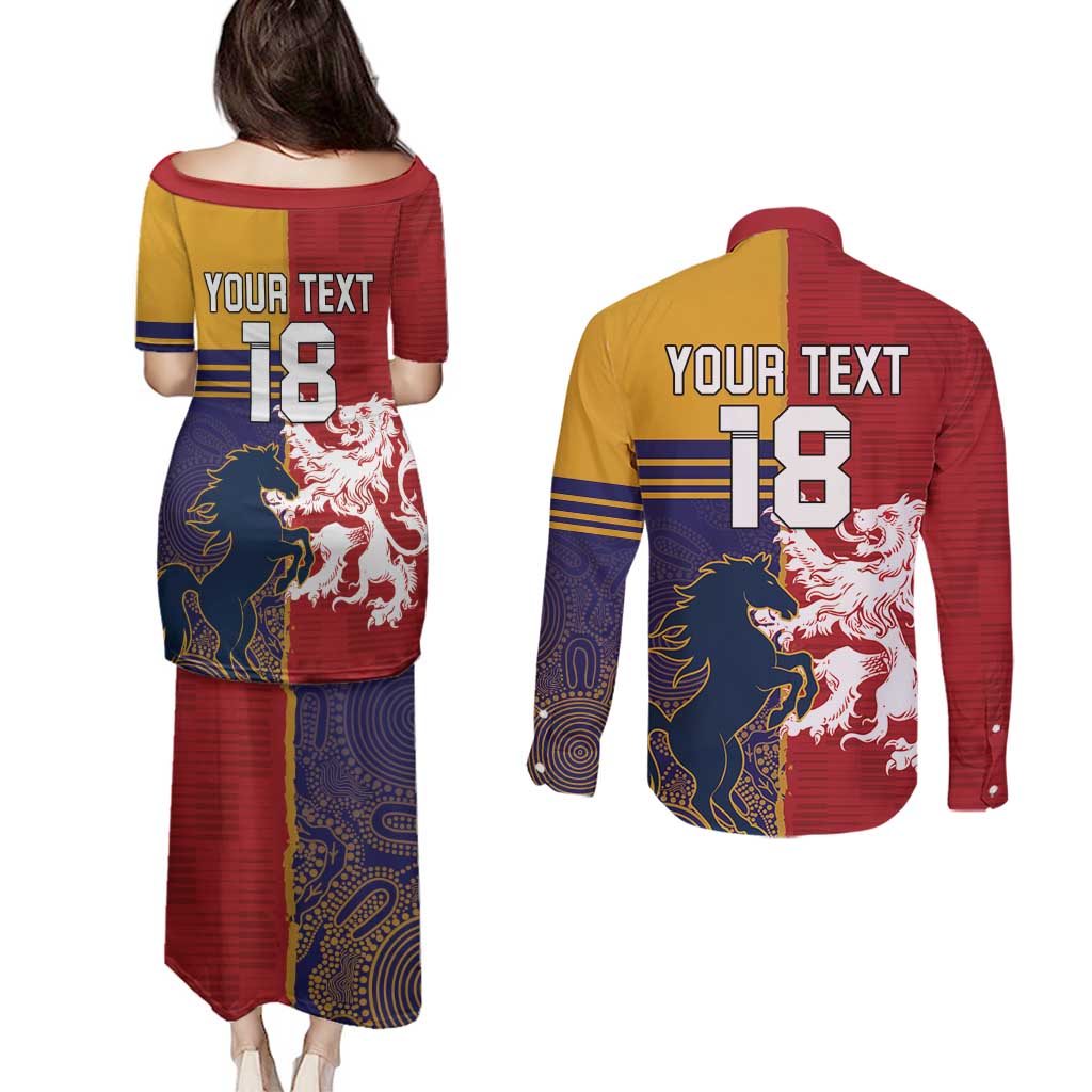 Custom British Lions Queensland Couples Matching Puletasi and Long Sleeve Button Shirt Unique Style - Aussie Hoodie