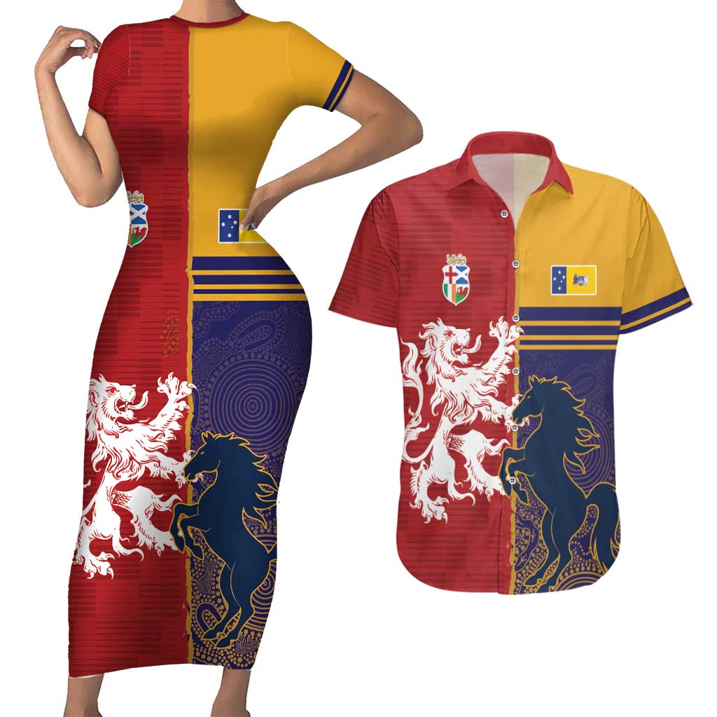 Custom British Lions Queensland Couples Matching Short Sleeve Bodycon Dress and Hawaiian Shirt Unique Style - Aussie Hoodie