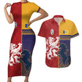 Custom British Lions Queensland Couples Matching Short Sleeve Bodycon Dress and Hawaiian Shirt Unique Style - Aussie Hoodie