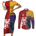 Custom British Lions Queensland Couples Matching Short Sleeve Bodycon Dress and Long Sleeve Button Shirt Unique Style - Aussie Hoodie