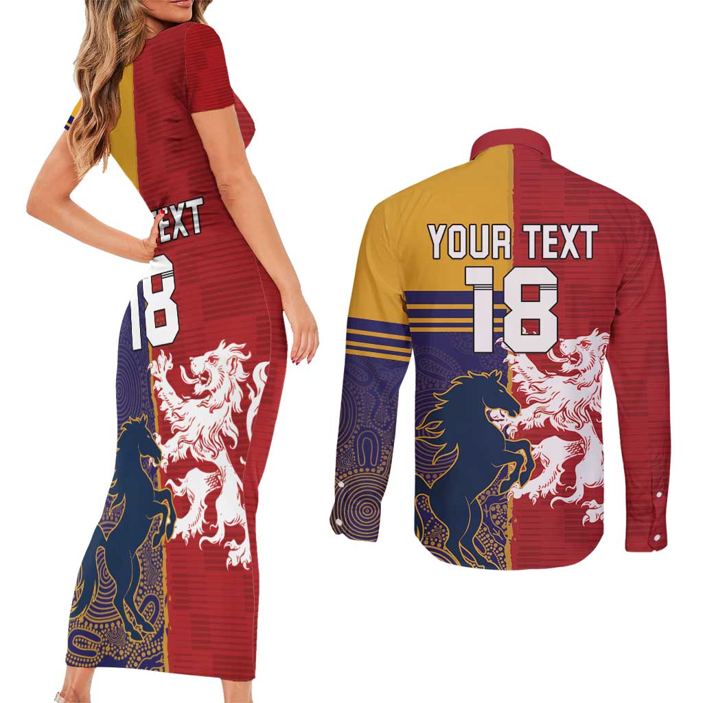 Custom British Lions Queensland Couples Matching Short Sleeve Bodycon Dress and Long Sleeve Button Shirt Unique Style - Aussie Hoodie