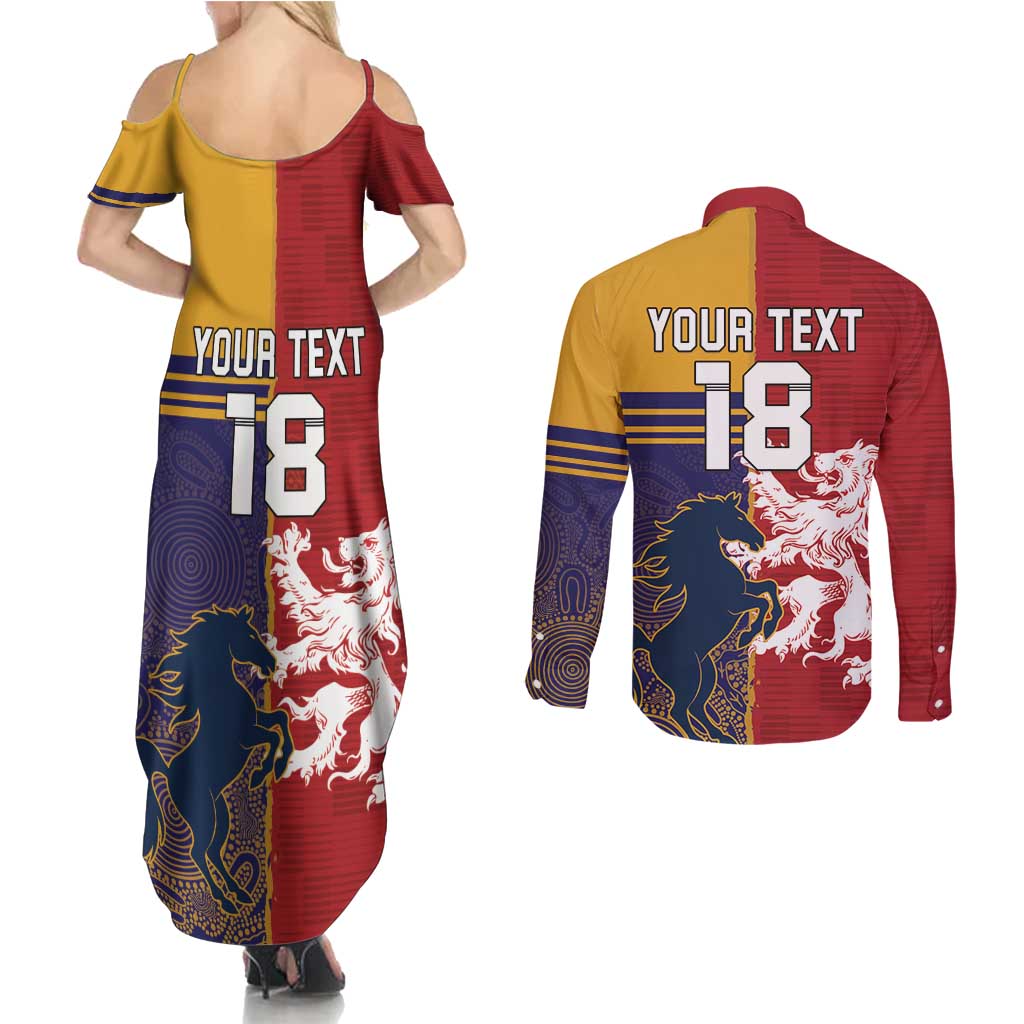 Custom British Lions Queensland Couples Matching Summer Maxi Dress and Long Sleeve Button Shirt Unique Style - Aussie Hoodie