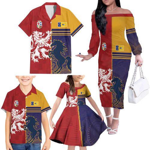 Custom British Lions Queensland Family Matching Off The Shoulder Long Sleeve Dress and Hawaiian Shirt Unique Style - Aussie Hoodie