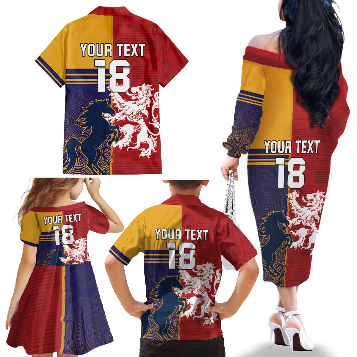 Custom British Lions Queensland Family Matching Off The Shoulder Long Sleeve Dress and Hawaiian Shirt Unique Style - Aussie Hoodie