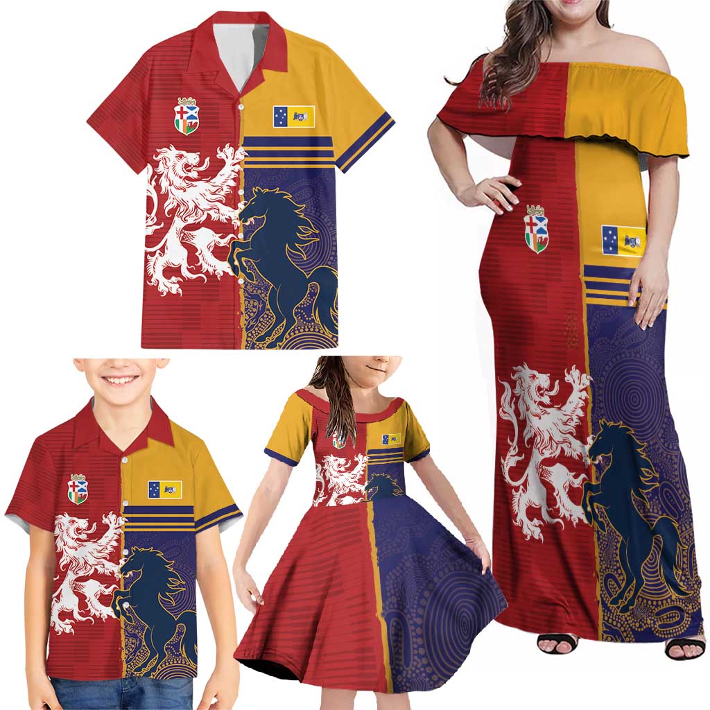 Custom British Lions Queensland Family Matching Off Shoulder Maxi Dress and Hawaiian Shirt Unique Style - Aussie Hoodie