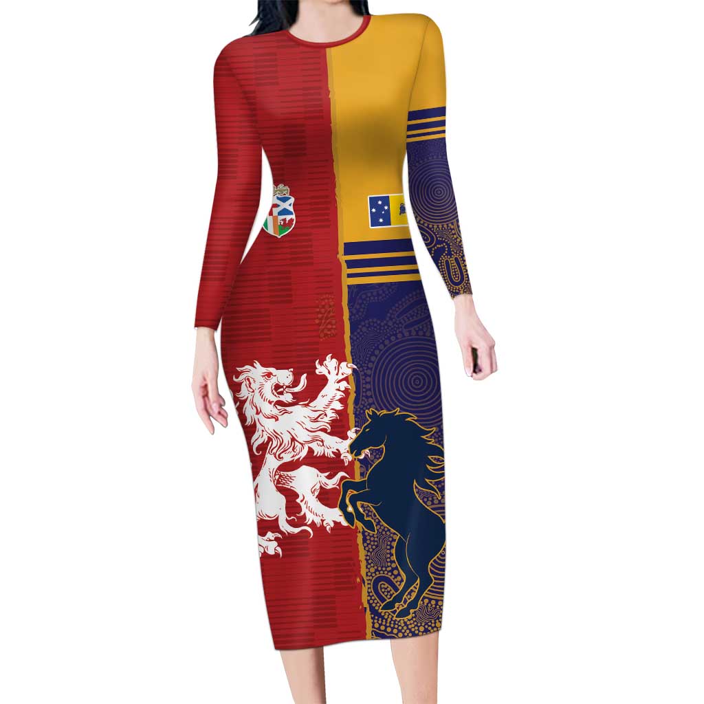Custom British Lions Queensland Long Sleeve Bodycon Dress Unique Style - Aussie Hoodie