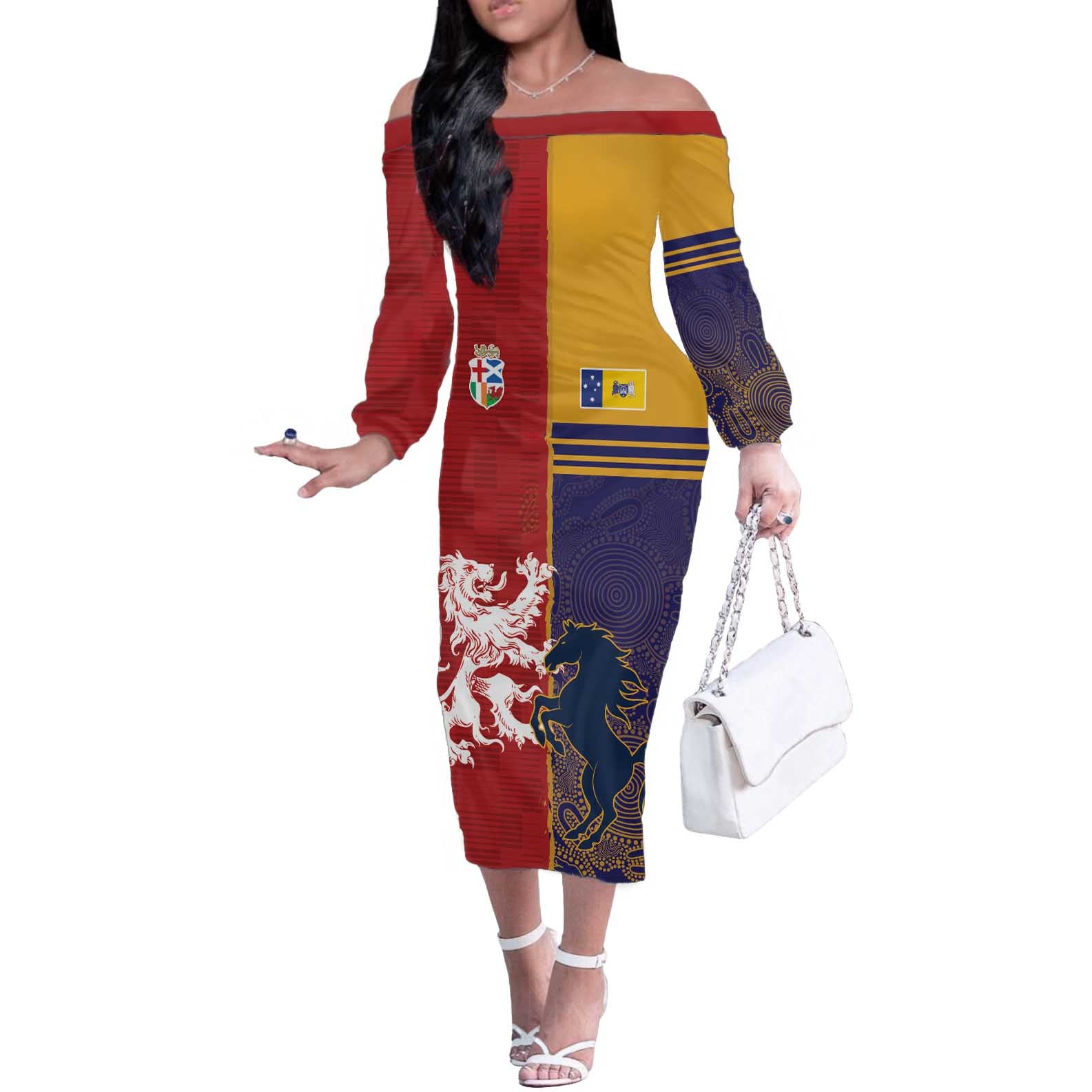 Custom British Lions Queensland Off The Shoulder Long Sleeve Dress Unique Style - Aussie Hoodie