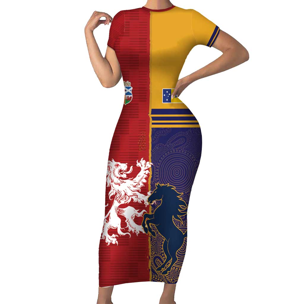 Custom British Lions Queensland Short Sleeve Bodycon Dress Unique Style - Aussie Hoodie