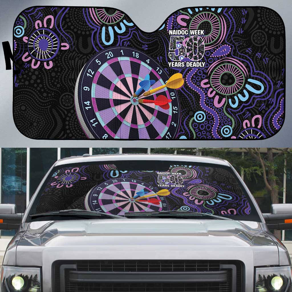 First Nations Darts NAIDOC 2026 Auto Sun Shade Aboriginal Dot Art Dartboard Purple