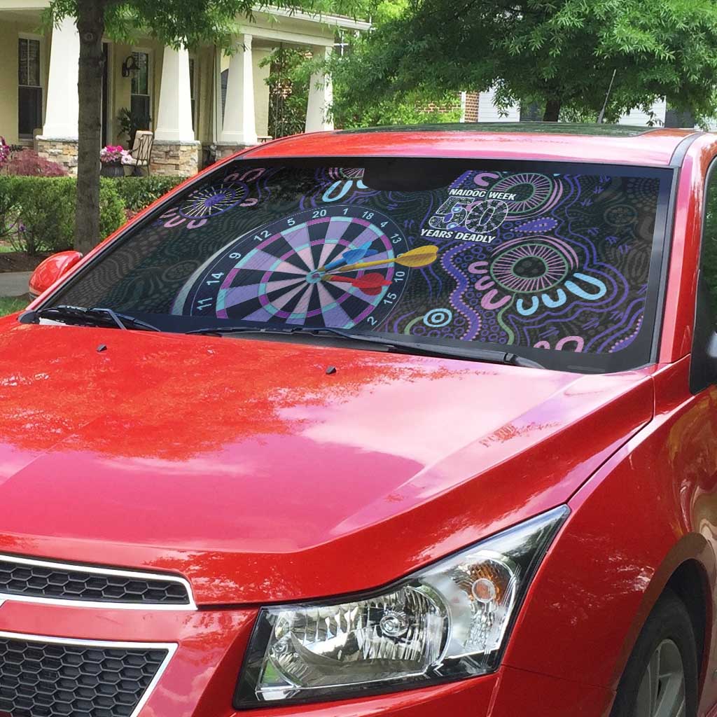 First Nations Darts NAIDOC 2026 Auto Sun Shade Aboriginal Dot Art Dartboard Purple