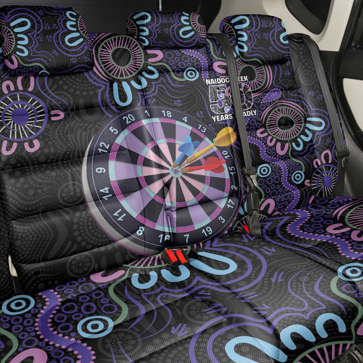 First Nations Darts NAIDOC 2026 Back Car Seat Cover Aboriginal Dot Art Dartboard Purple