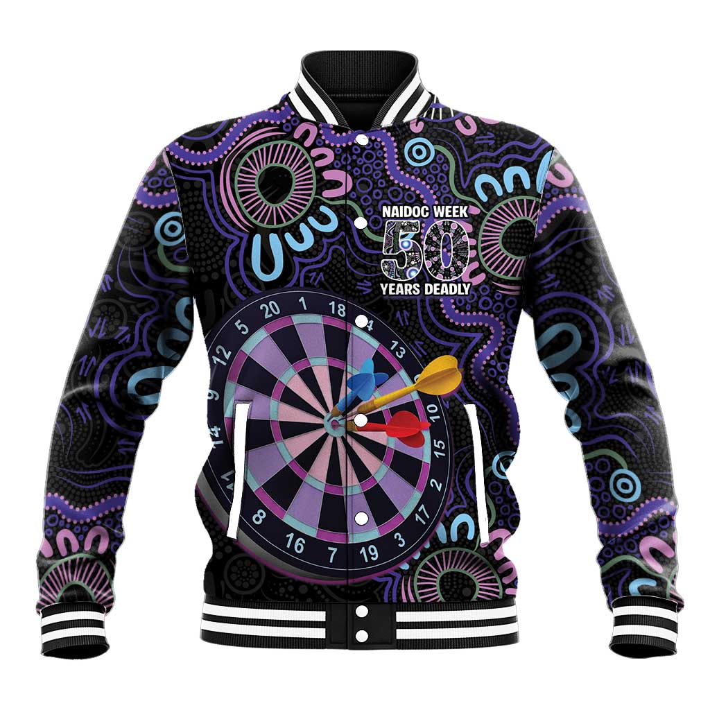 First Nations Darts NAIDOC 2026 Baseball Jacket Aboriginal Dot Art Dartboard Purple