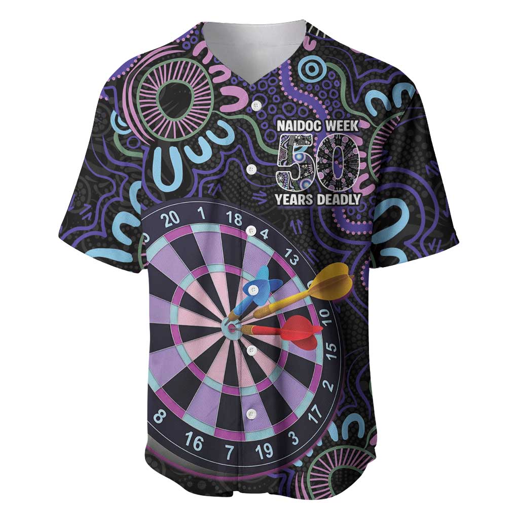 First Nations Darts NAIDOC 2026 Baseball Jersey Aboriginal Dot Art Dartboard Purple